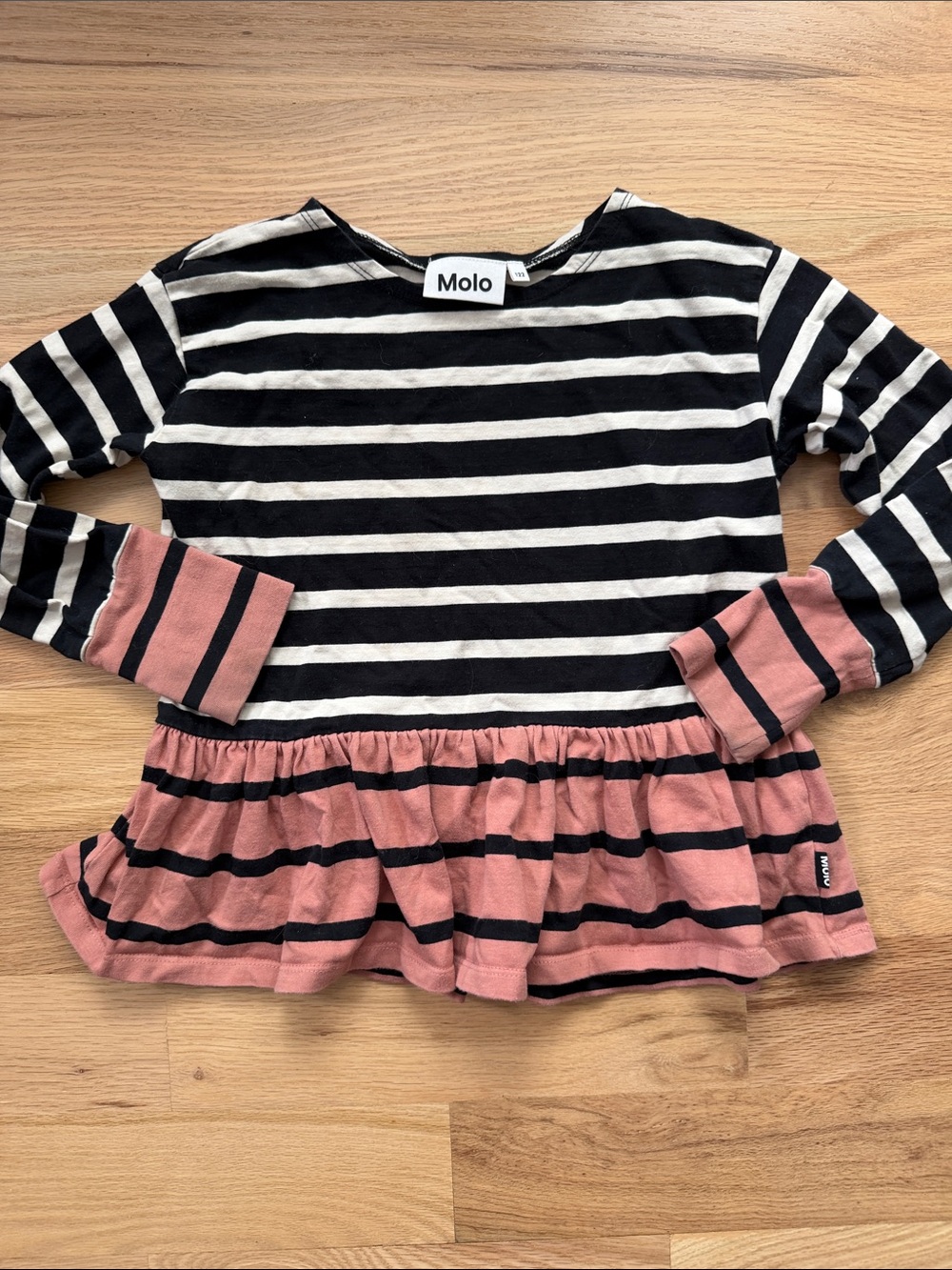 Molo Stripes Fabric Black/Pink Long-Sleeve Organic Cotton Top Girls sz EUR 122